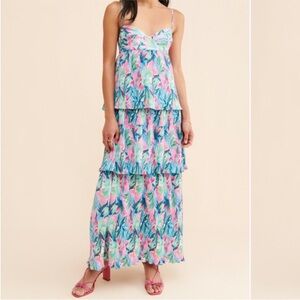 Floral Maxi Dress in Blue and Pink